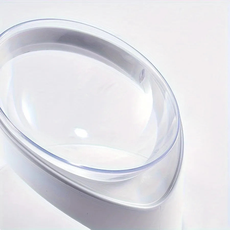 White elevated cat food bowl with ergonomic anti-vomit tilt design