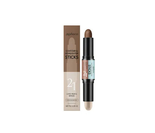 2-in-1 highlighter and concealer makeup stick in a compact, portable size.