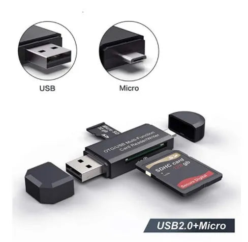 Black USB 3.0 card reader for SD and TF memory cards with Type-C interface