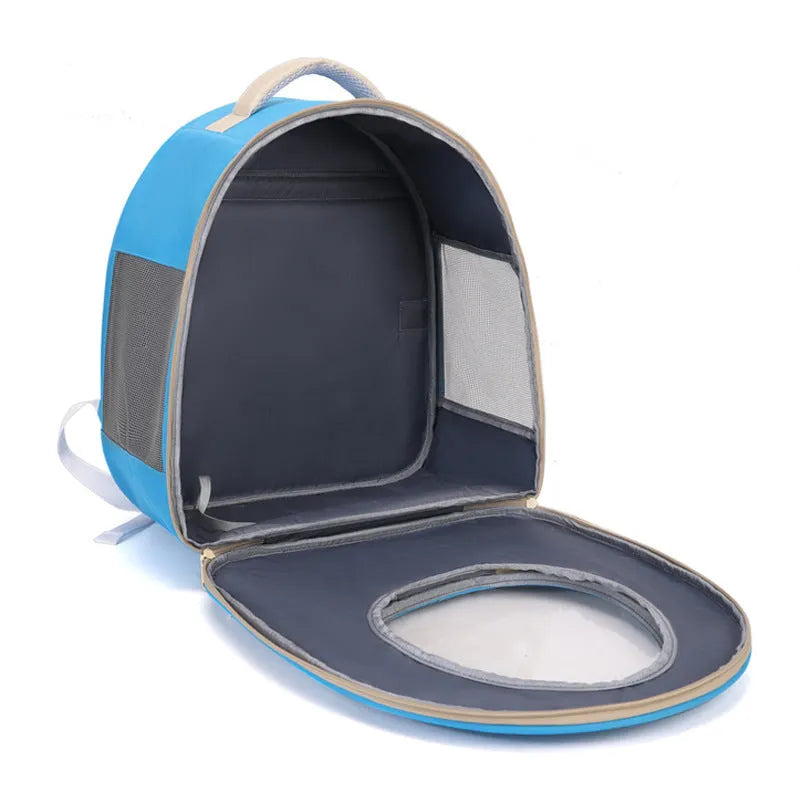 Breathable space capsule pet carrier backpack in polyester, large capacity pet bag in blue, red, khaki or green