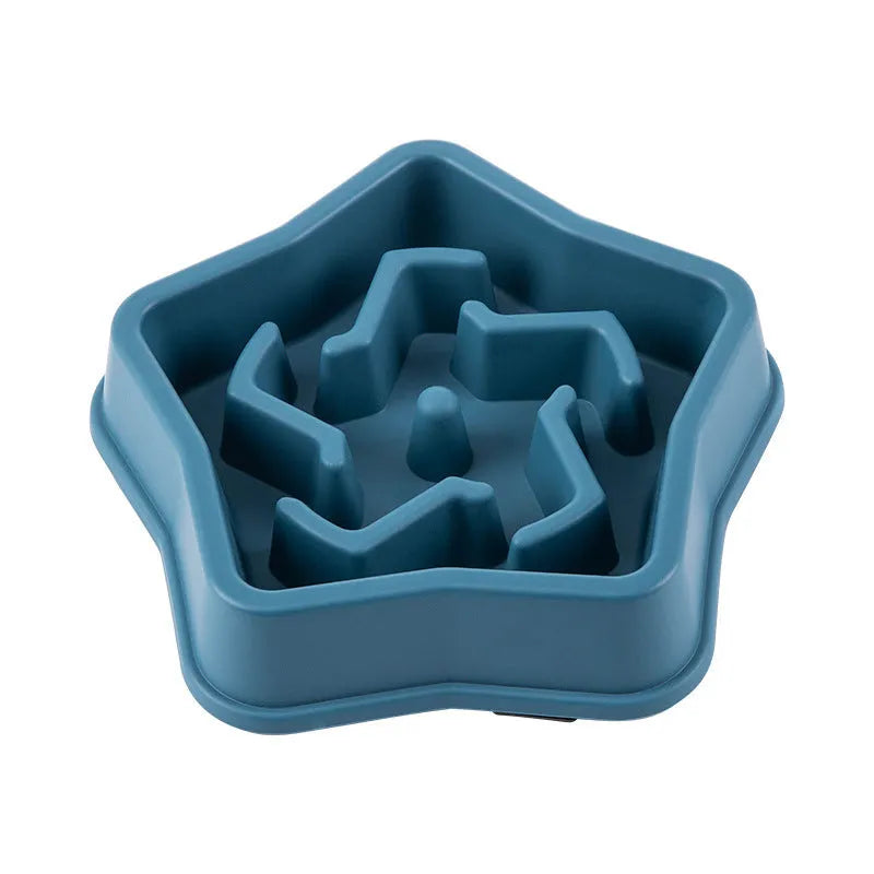 Yellow slow feeding dog bowl with rough plastic base design to prevent choking