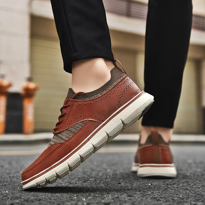 Men's British style casual leather shoes black low top round toe artificial PU upper