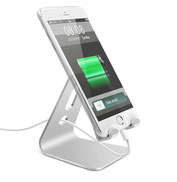 Metal aluminium alloy stand for phones and tablets in black, red, rose gold, and silver colours.