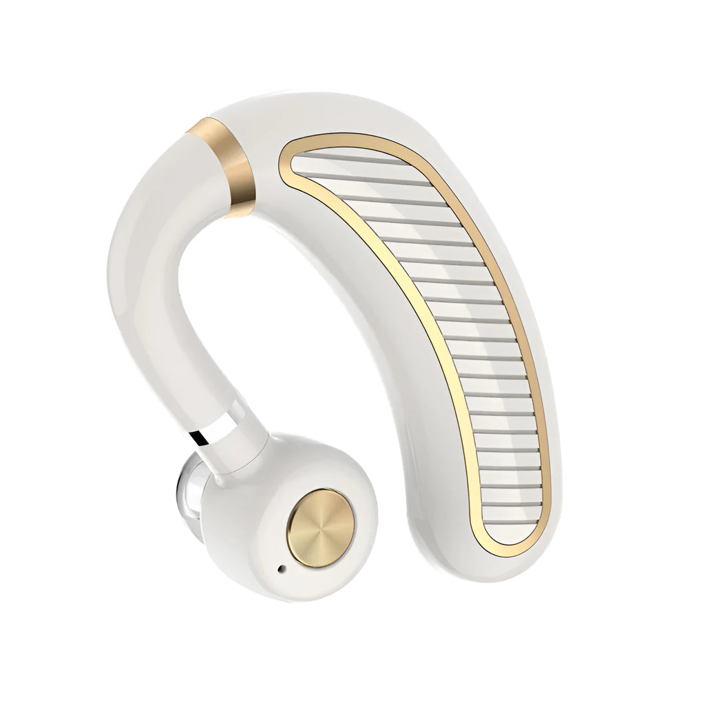 Sweatproof wireless earphones with long battery life in black gold, black silver, box, and white gold colour options