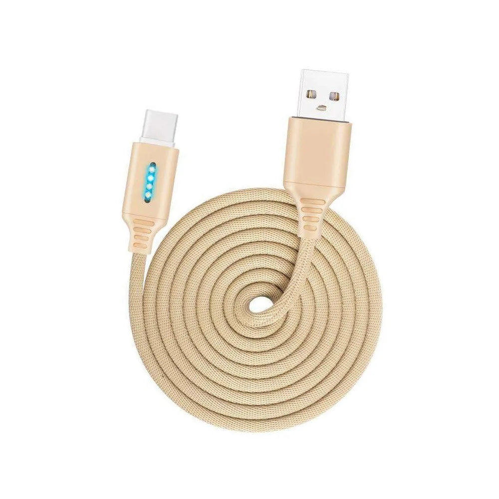 Fabric braided USB fast charging cable 1 metre long in black, white, gold, or pink colour