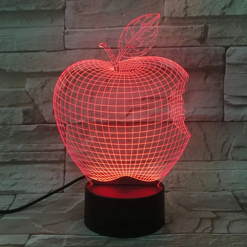 3D fruit colourful LED night light with touch control and seven colour options on acrylic shade
