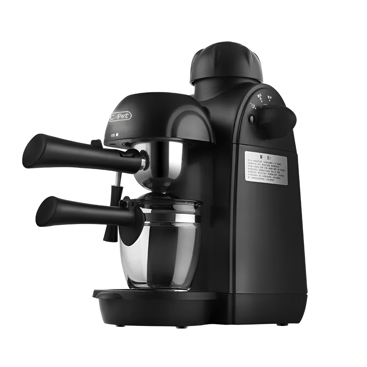 Black home mini espresso machine, semi-automatic steam type, 5-cup capacity, EU model, 730-800W
