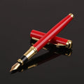 Black and red metal fountain pen with a visible 0.5mm fine nib, presented for business and office use.
