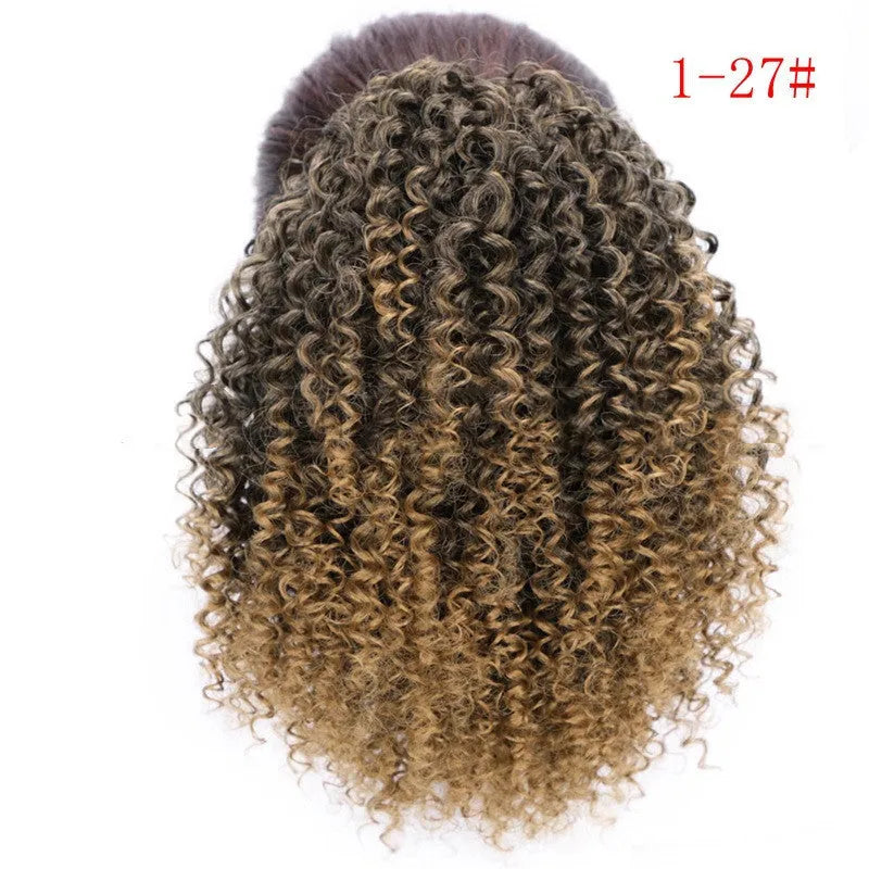 Women's African drawstring stretch small curly wig in 8 inch length with adjustable cap