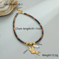 Women's stainless steel necklace with geometric leopard leather pendant on adjustable chain
