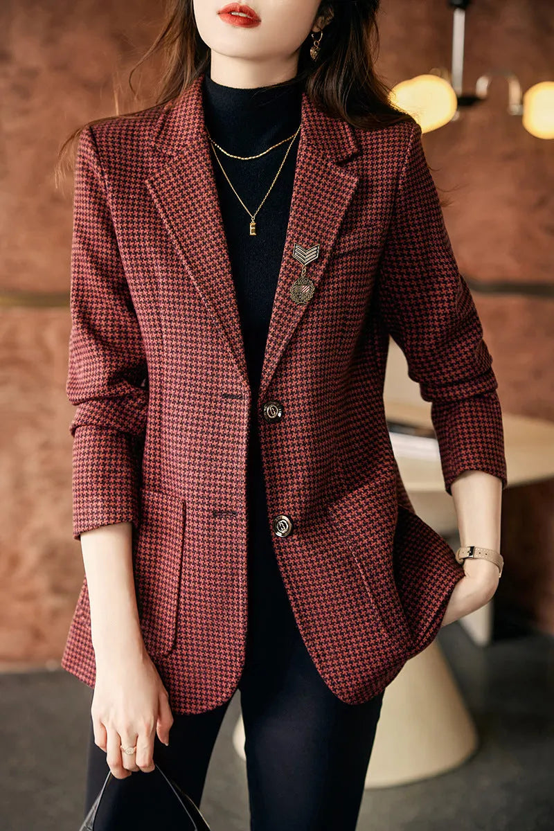 Women's Korean style long sleeve suit top with pocket in grey, green or red, sizes S to XXXL