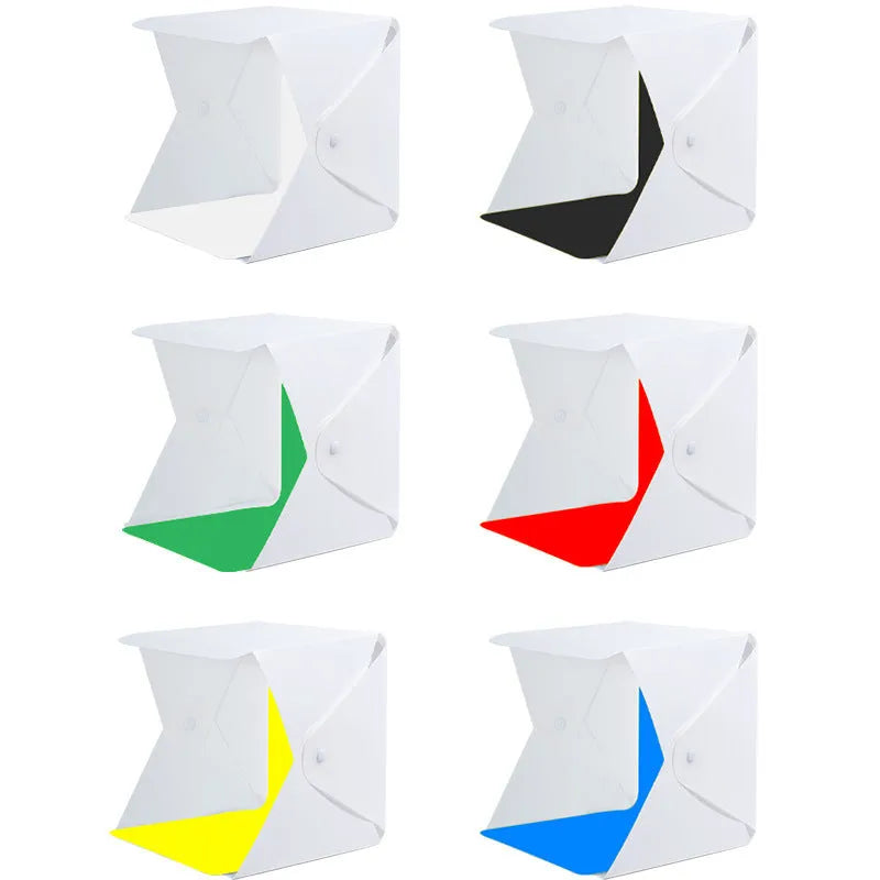 40cm folding studio LED soft light box with adjustable colour temperature and six coloured background cloths