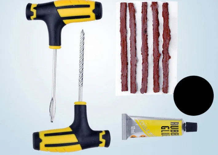 Emergency tyre repair tool set for vacuum tyres, ABS and 45 steel, on colour paper card with blister pack