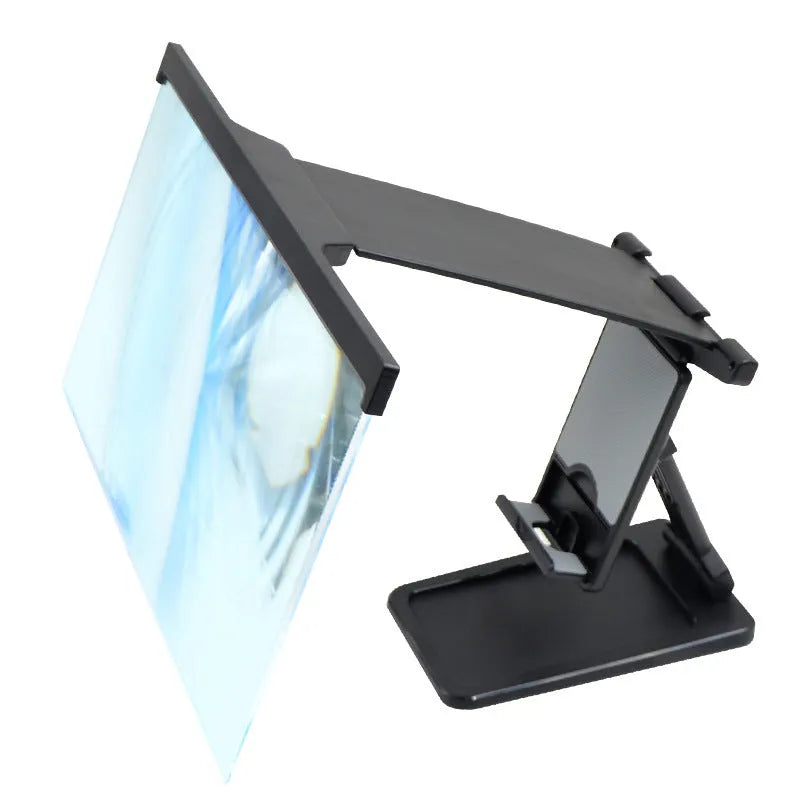 Black L20 split mobile phone screen magnifier with a separate support bracket on a table.