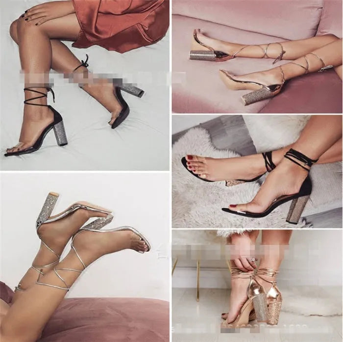 Black and gold plastic high heels with pointed toe design