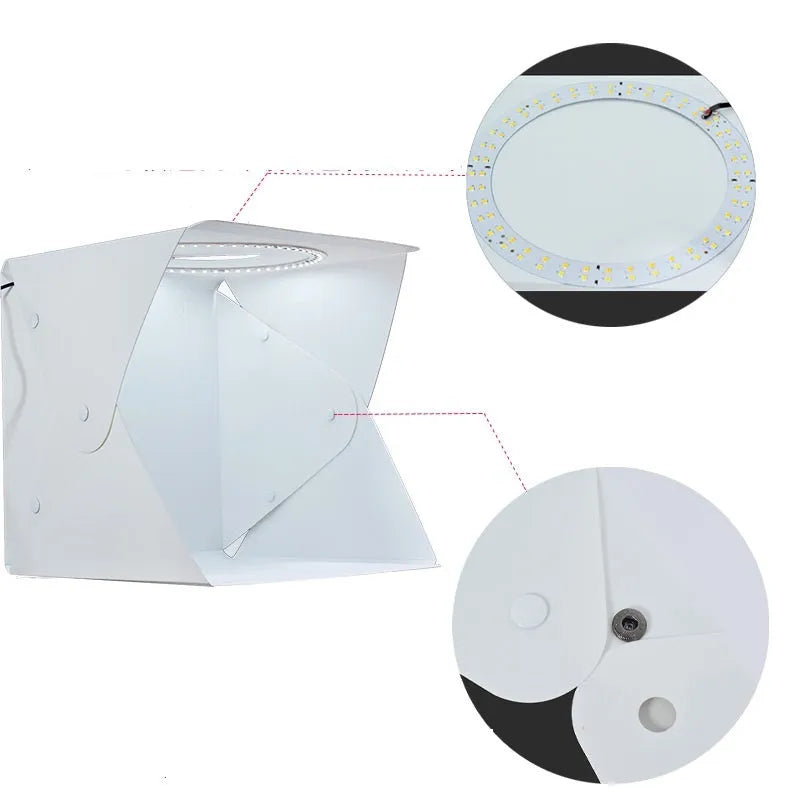 40cm folding studio LED soft light box with adjustable colour temperature and six coloured background cloths