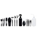 16-piece black mini garden hand tools set for succulents and bonsai on a 75cm cushion.