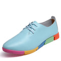 Women's flat nurse shoes in white with pointed toe, bovine split leather upper, front tie, and low 1-3cm heel