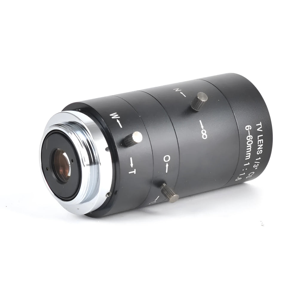 Black manual aperture 6-60mm camera lens with CS mount for 1/3 inch sensors