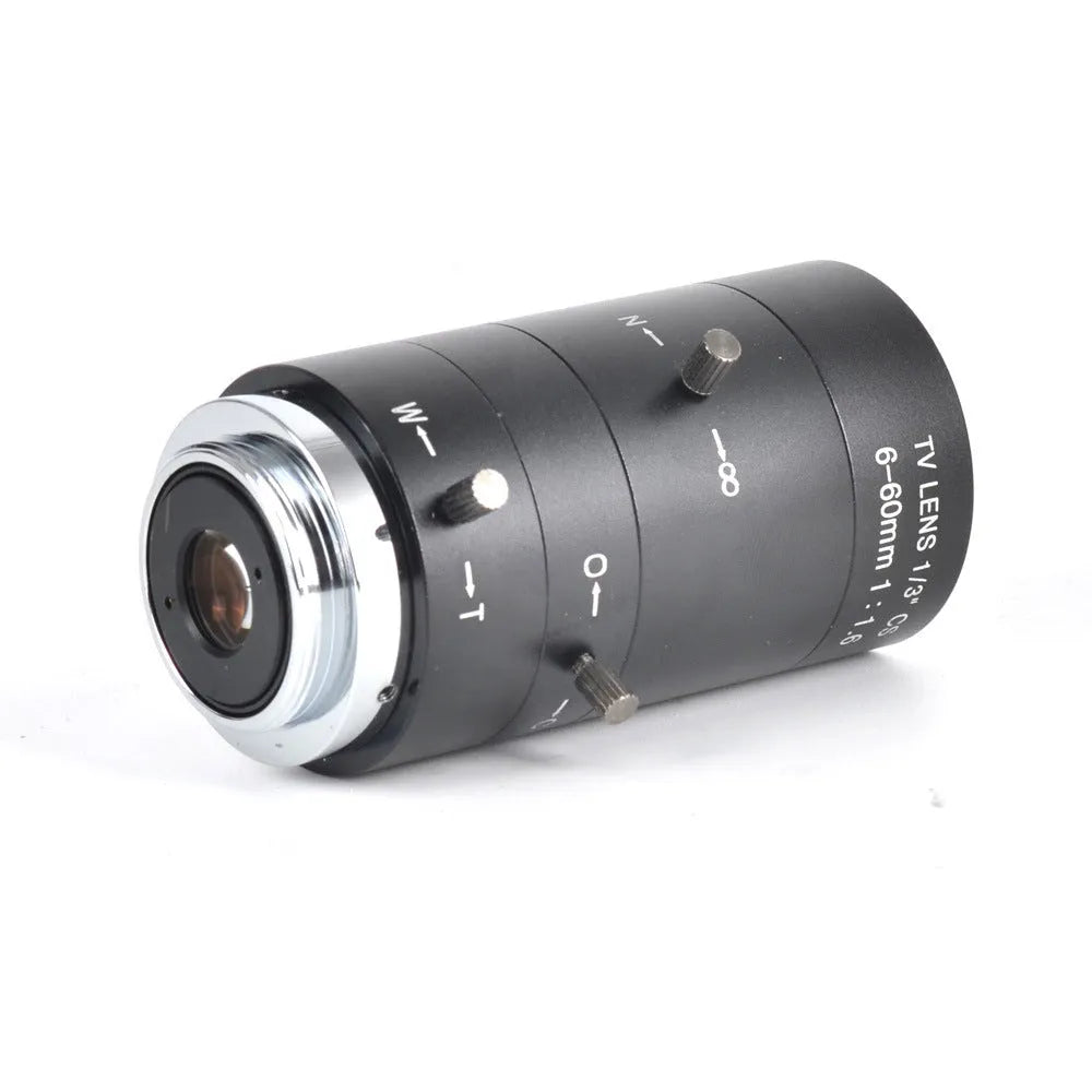Black manual aperture 6-60mm camera lens with CS mount for 1/3 inch sensors