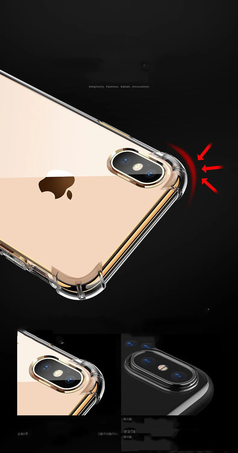 Transparent white silicone shockproof case on an iPhone, showing compatibility with multiple models.