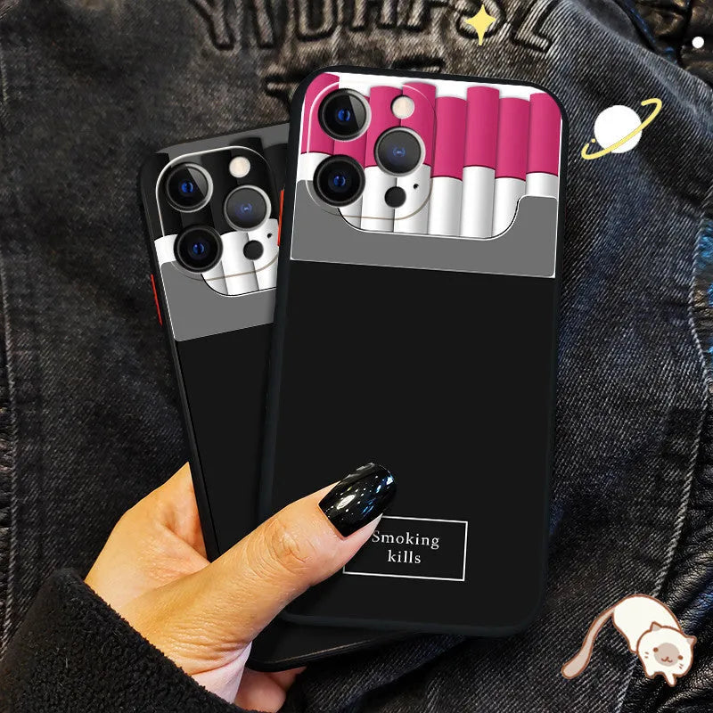 Cigarette box style TPU iPhone case with popular logo, black or pink, for iPhone 12 11 X XR XS Max 7 8