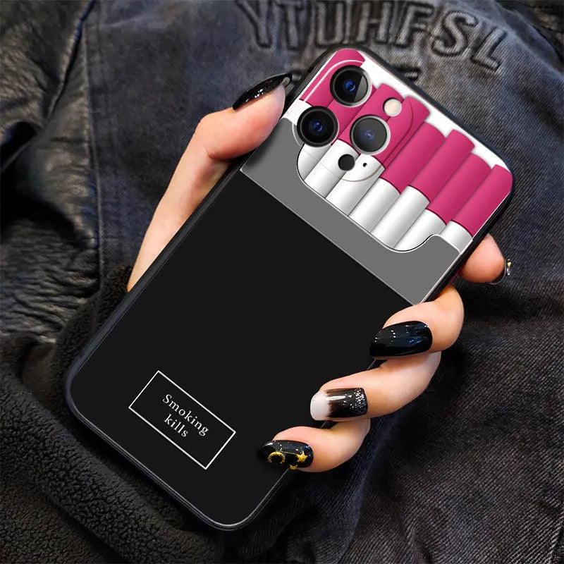 Cigarette box style TPU iPhone case with popular logo, black or pink, for iPhone 12 11 X XR XS Max 7 8