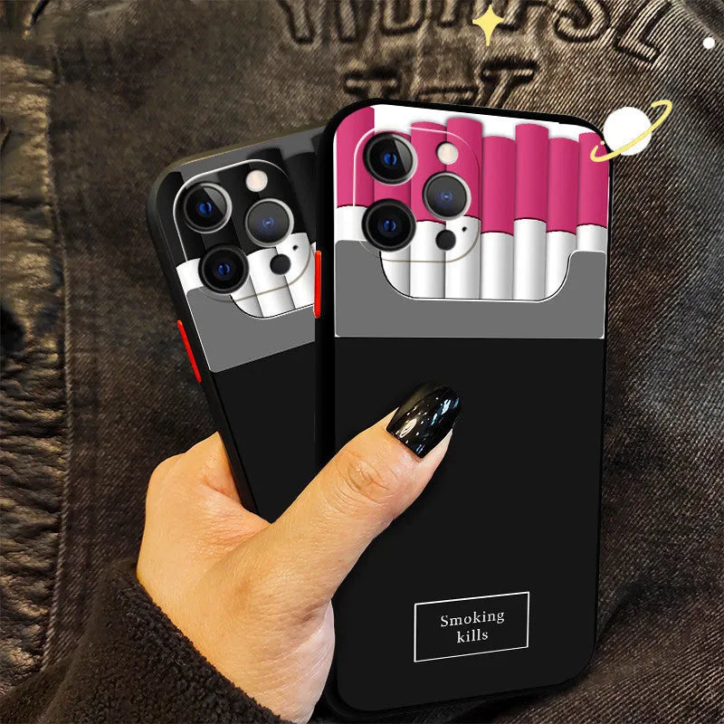 Cigarette box style TPU iPhone case with popular logo, black or pink, for iPhone 12 11 X XR XS Max 7 8