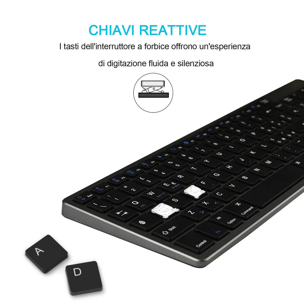 Ultra-thin aluminium Bluetooth keyboard for tablets and mobile phones with 104 keys
