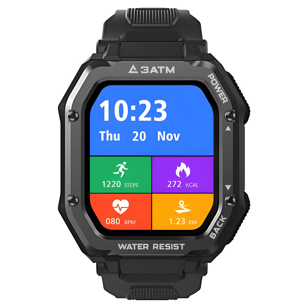 Outdoor sports rugged smart watch with 1.69-inch display and silicone strap in army green