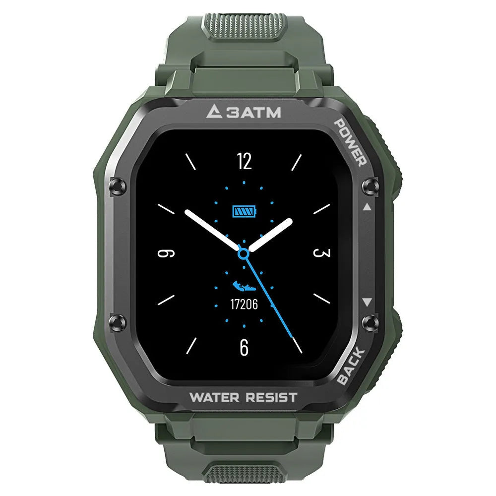Outdoor sports rugged smart watch with 1.69-inch display and silicone strap in army green