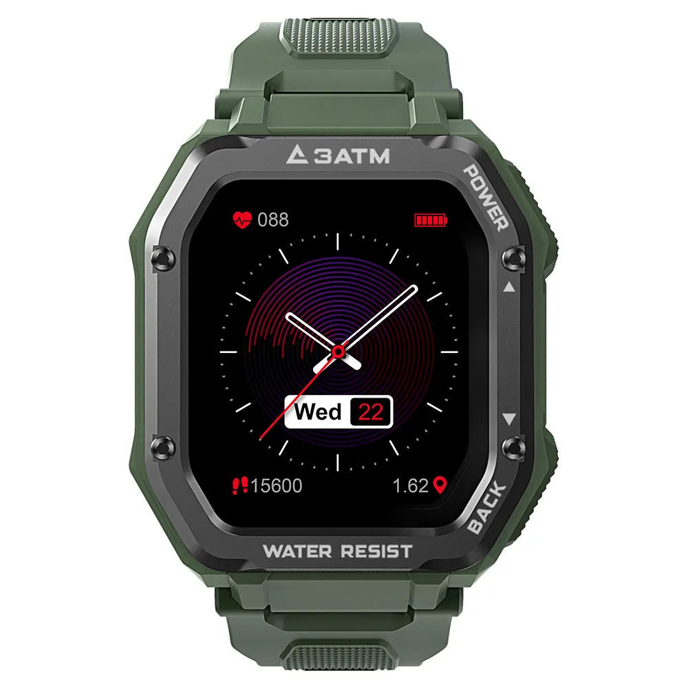 Outdoor sports rugged smart watch with 1.69-inch display and silicone strap in army green