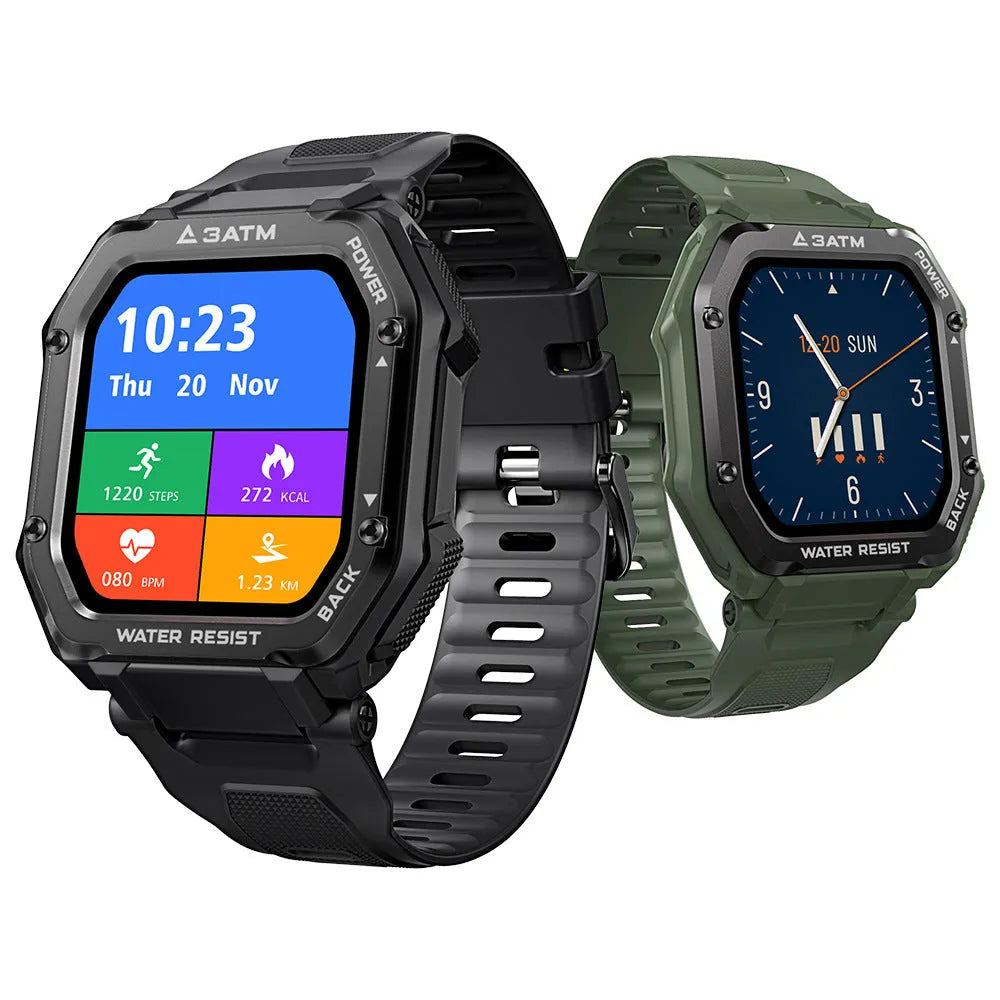 Outdoor sports rugged smart watch with 1.69-inch display and silicone strap in army green