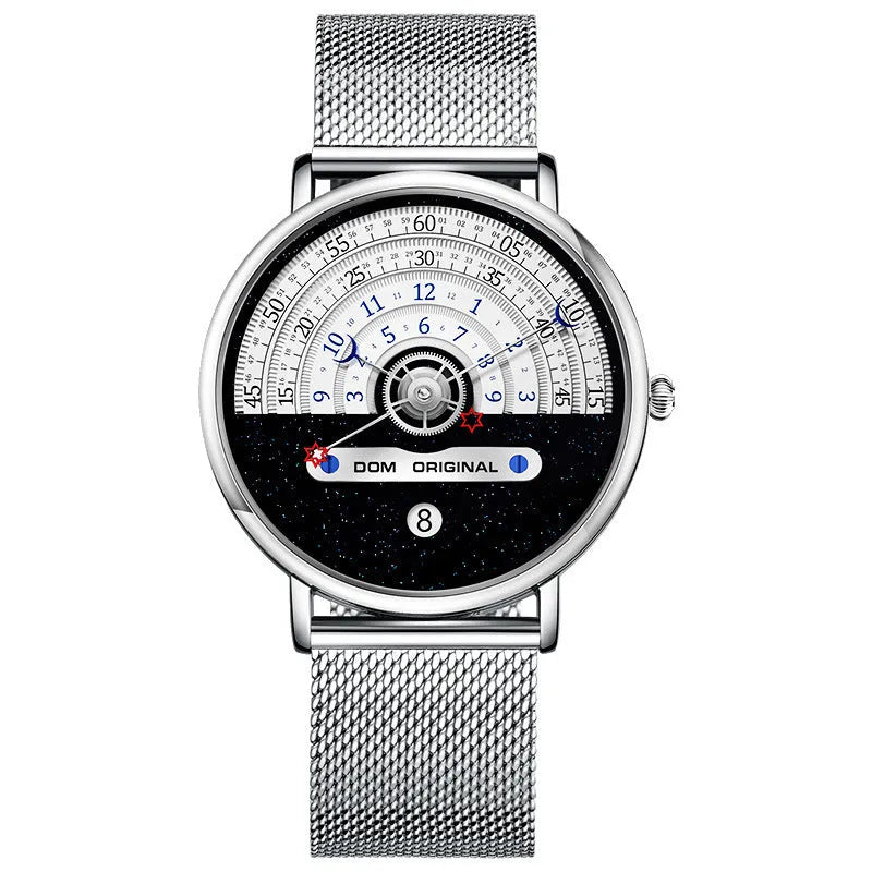 Men's gold and silver sports watch with round 40mm dial, mineral glass, and stainless steel or leather strap options