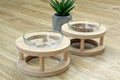 Wooden pet bowl rack with glass bowl in size S, M or L for cats and small dogs