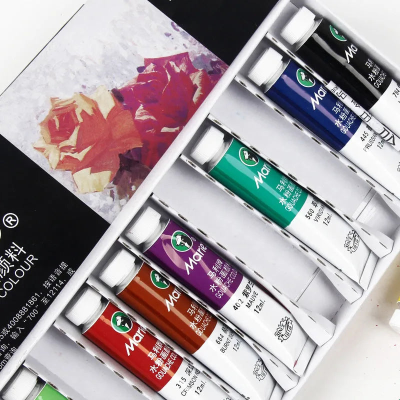 Boxed Marley gouache paint set with 12ml tubes in multiple colours for painting and graffiti