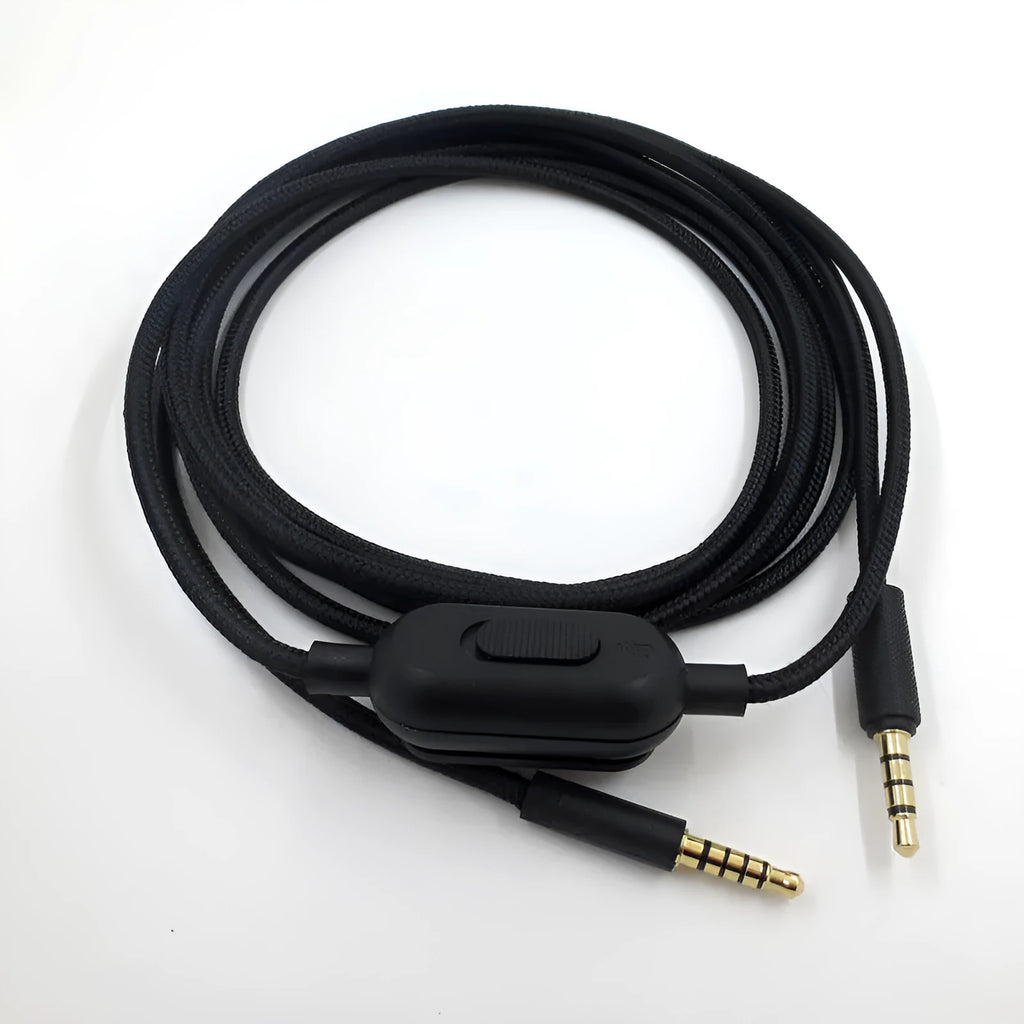 Black universal audio cable for gaming headsets with bare copper wire cores
