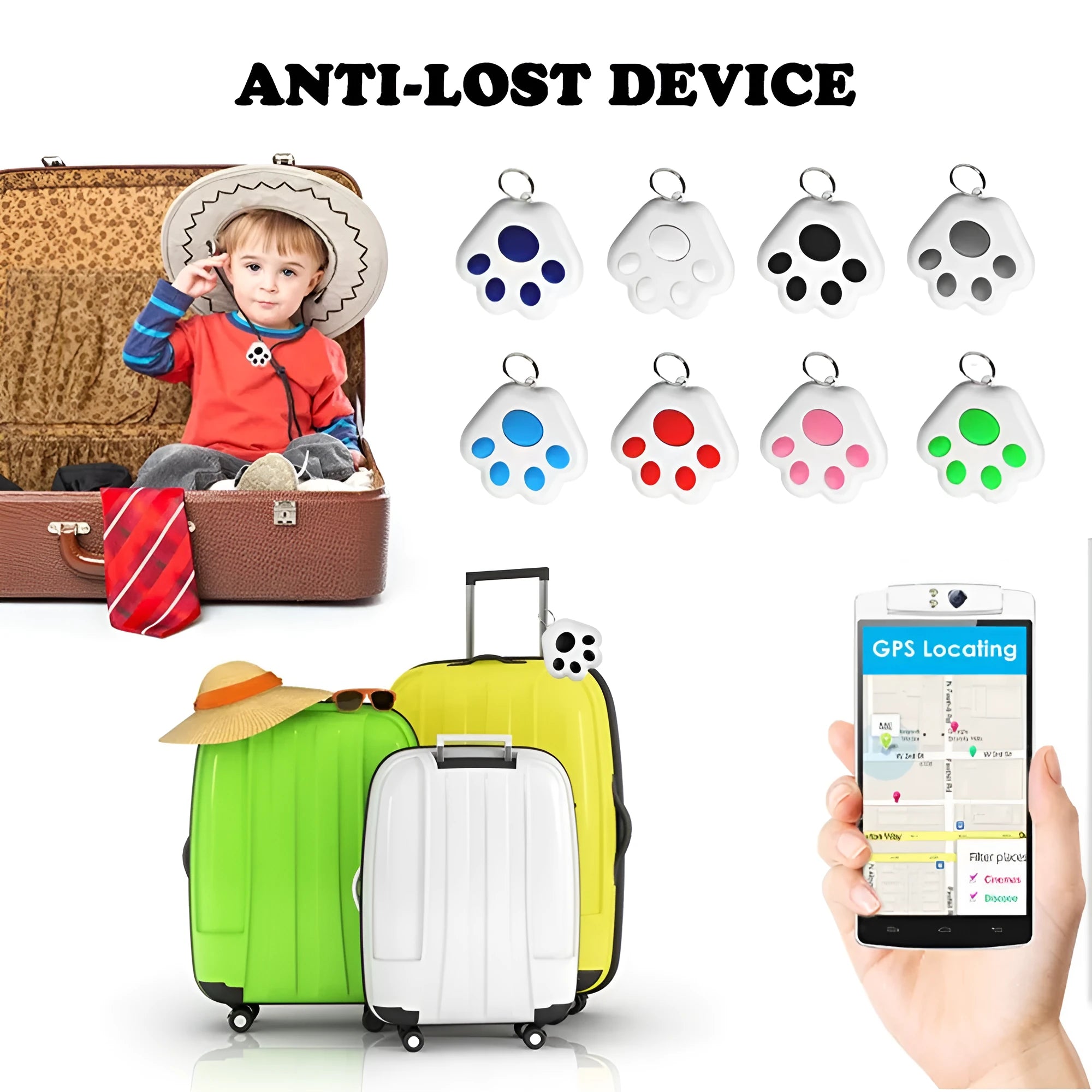 Compact Bluetooth dog tracker with coloured bag and pendant attachment
