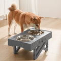 Adjustable double stainless steel pet bowl feeder with ABS base in black or grey for dogs and cats