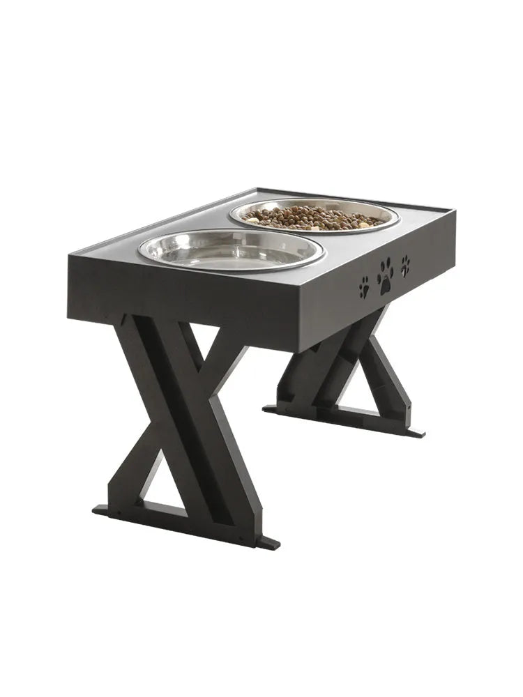 Adjustable double stainless steel pet bowl feeder with ABS base in black or grey for dogs and cats