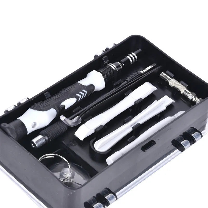 117-piece magnetic screwdriver set with flexible extension in red toolbox for electronics repair