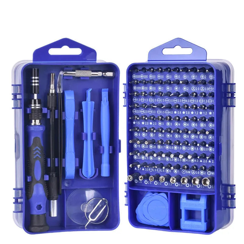 117-piece magnetic screwdriver set with flexible extension in red toolbox for electronics repair