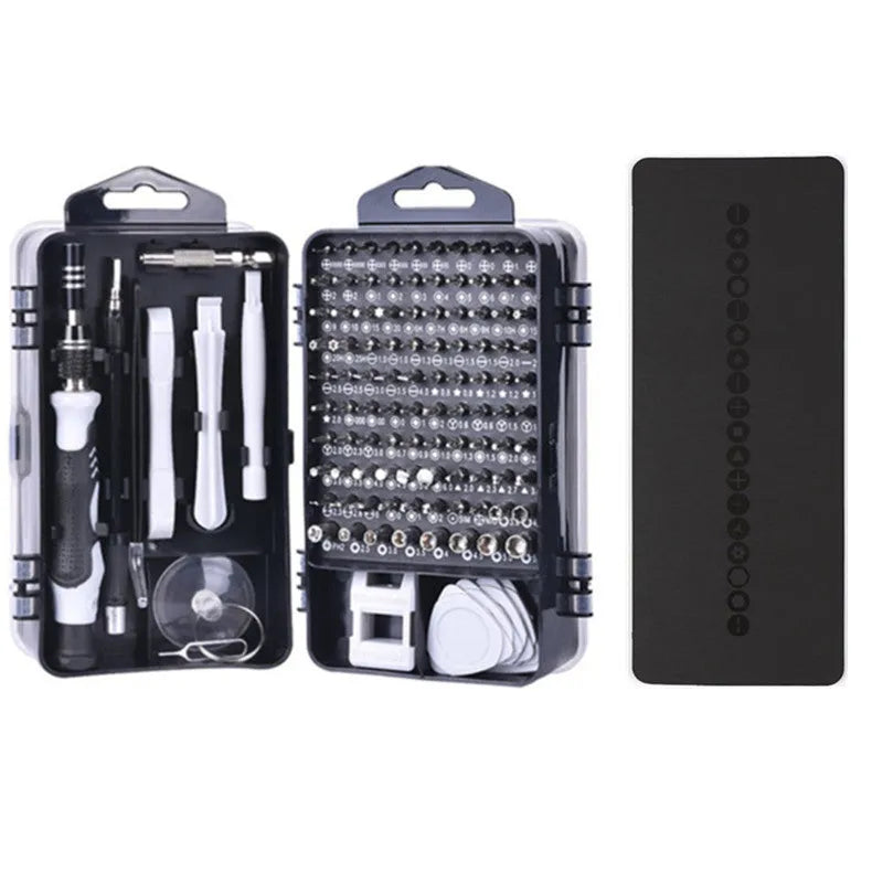 117-piece magnetic screwdriver set with flexible extension in red toolbox for electronics repair