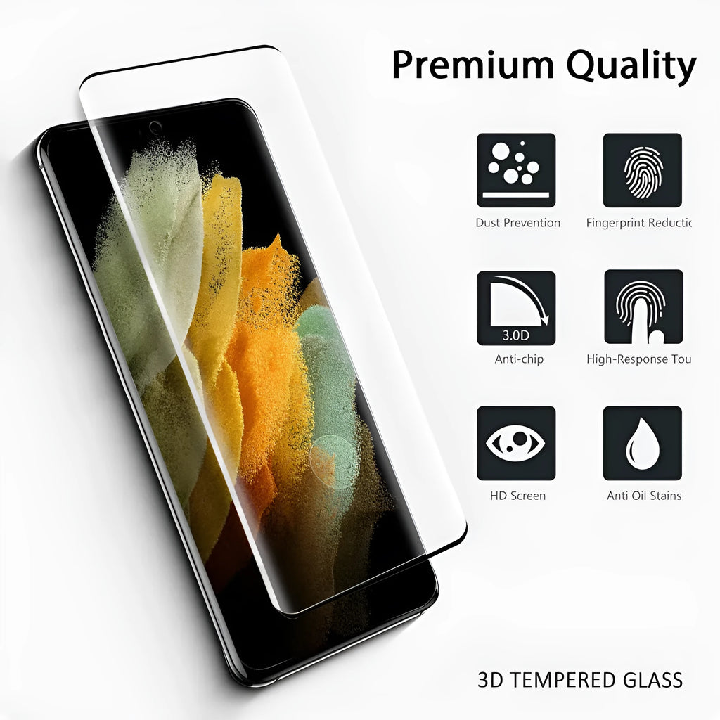 Samsung Galaxy S21 Ultra 5G tempered glass screen protector with curved edges