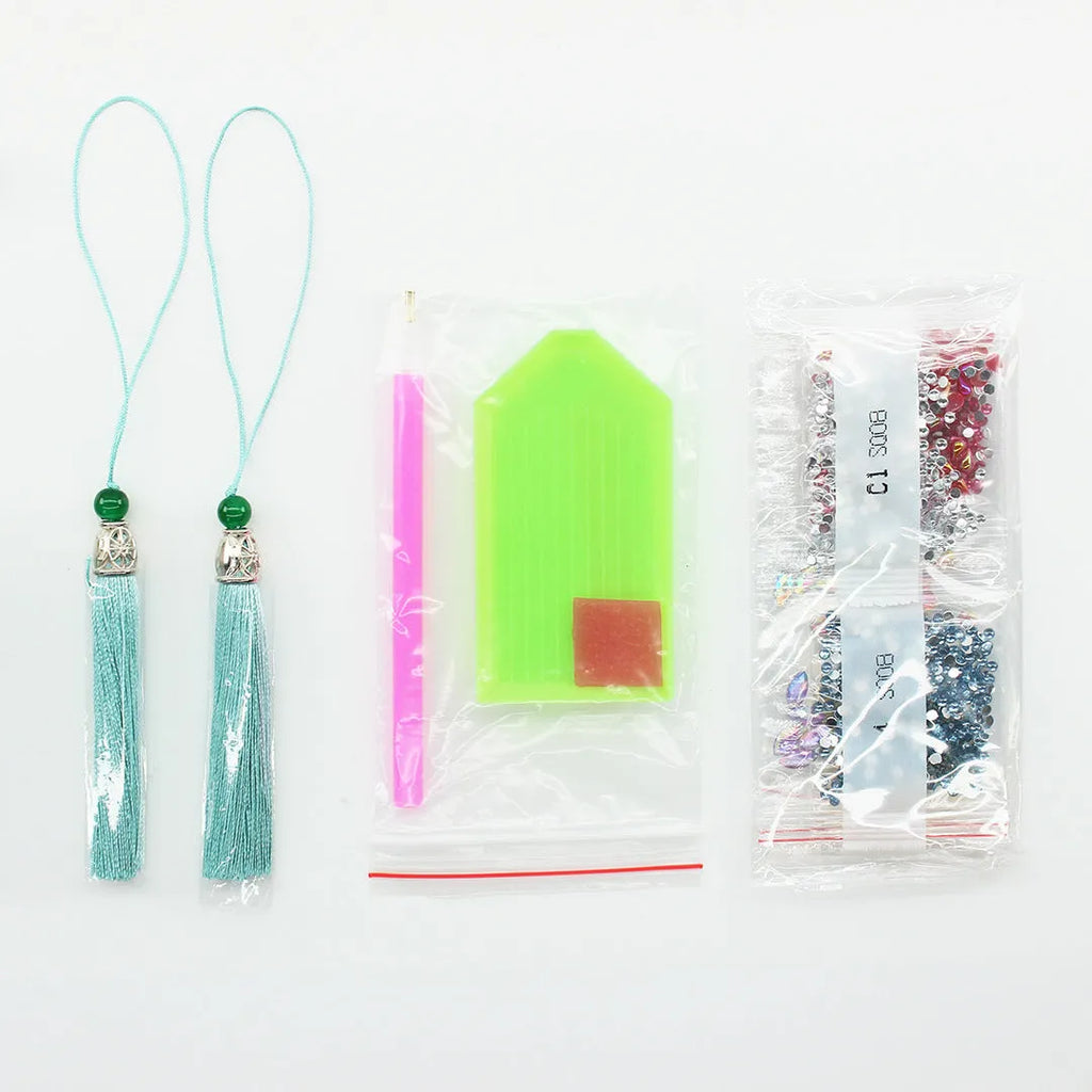 5D diamond painting bookmark with pendant, PU, 6x21cm, frameless handmade craft