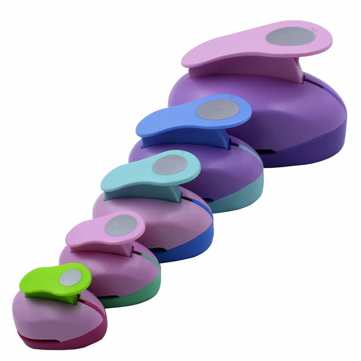 Children's round hole punch embossing machine with six different sized dies for paper crafting