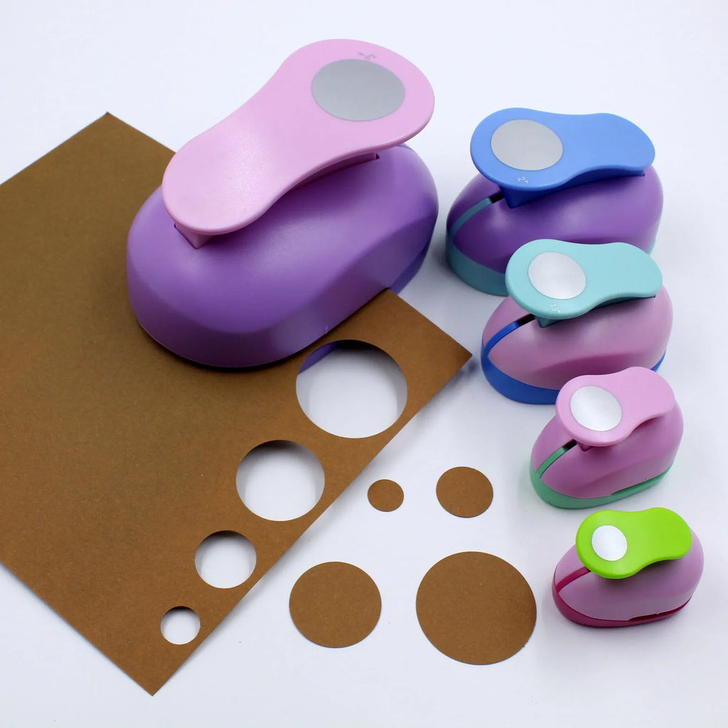 Children's round hole punch embossing machine with six different sized dies for paper crafting