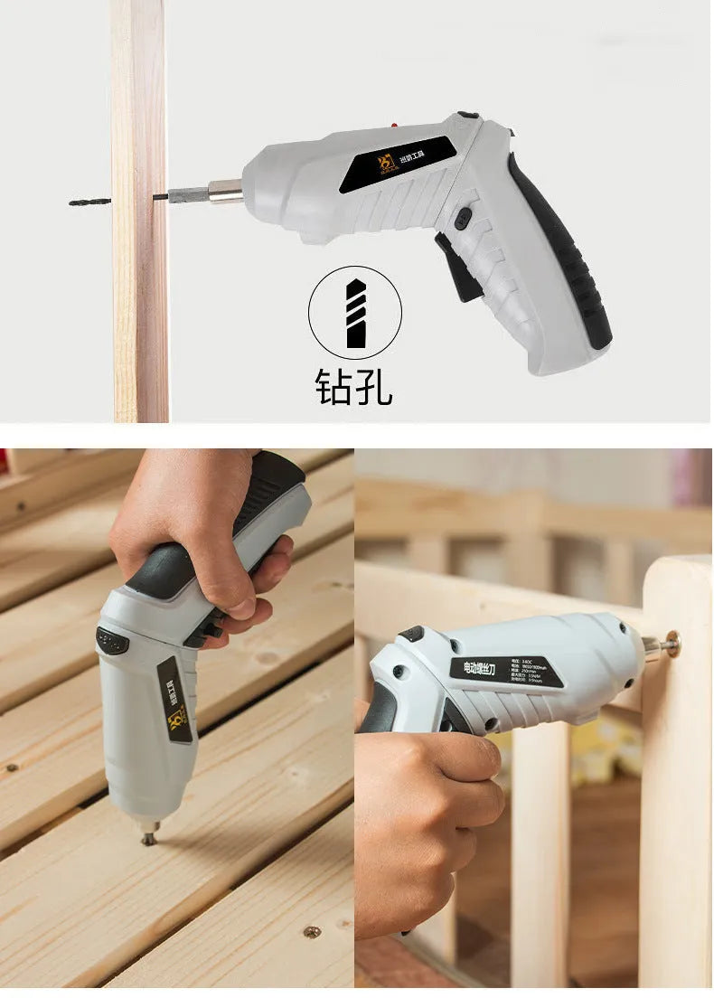 Rechargeable lithium battery mini screwdriver set with 60 mm length and pistol grip handle for furniture and toy assembly