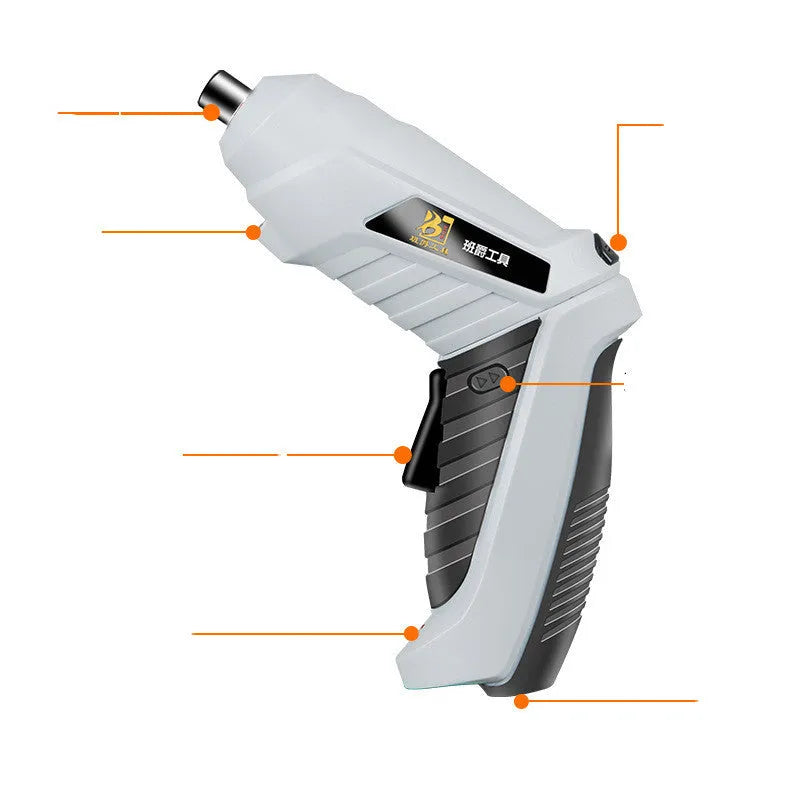 Rechargeable lithium battery mini screwdriver set with 60 mm length and pistol grip handle for furniture and toy assembly