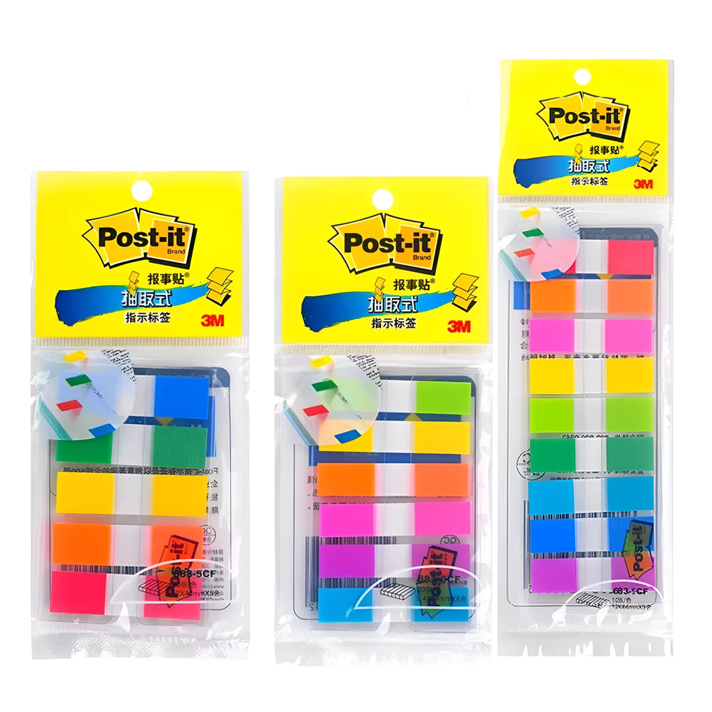 Removable indicator labels in mixed colours, 9.4mm x 44mm, with 6 books of 20 sheets and A, B, C styles.